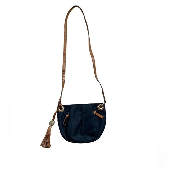 Vince Camuto Cris Black Nylon Brown Leather Crossbody Tassel Bag - Picture 1 of 15